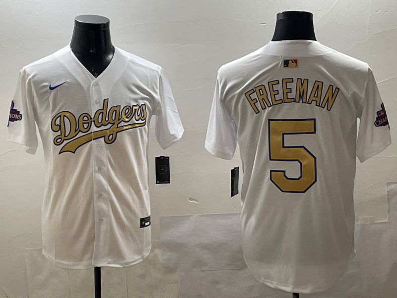 Men Los Angeles Dodgers #5 Freeman White Champion gold character 2025 Nike MLB Jersey style 3312->los angeles dodgers->MLB Jersey